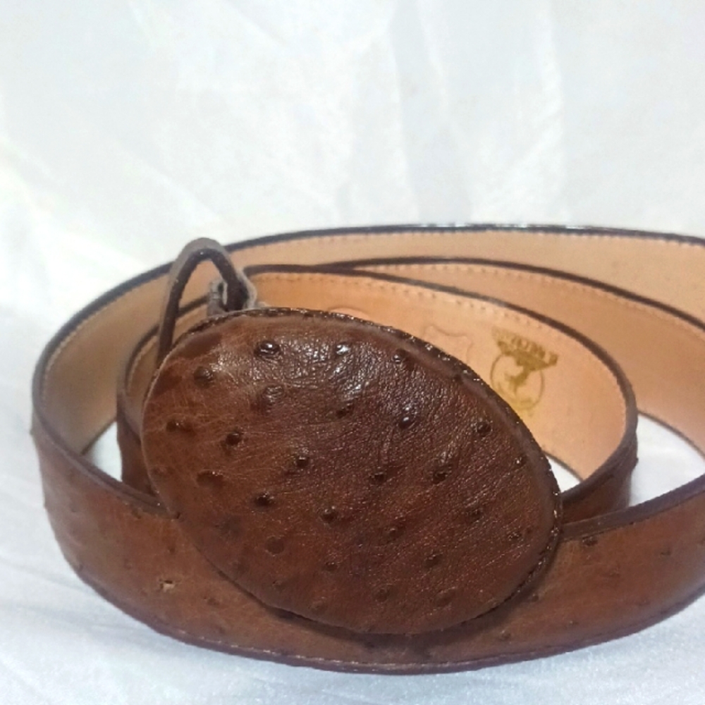 El Pajuelo Brown Ostrich Belt with Oval Buckle